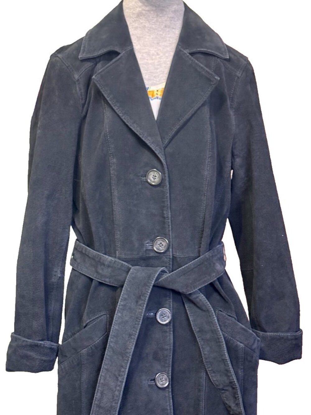 Dennis by Dennis Basso Y2K Black Suede Washable Leather Coat Size XS